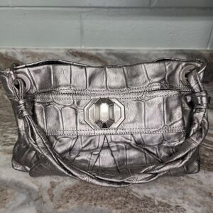 B Makowsky Metallic Pewter Leather Shoulder Bag